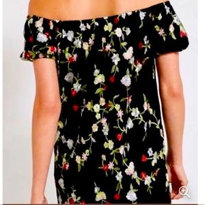 Urban Outfitters Kimchi Blue embroidered Floral Off The Shoulder Mini Dress